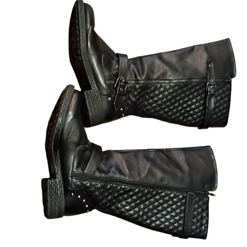 Women's Quilted Knee High Riding Boots Black Size 11
